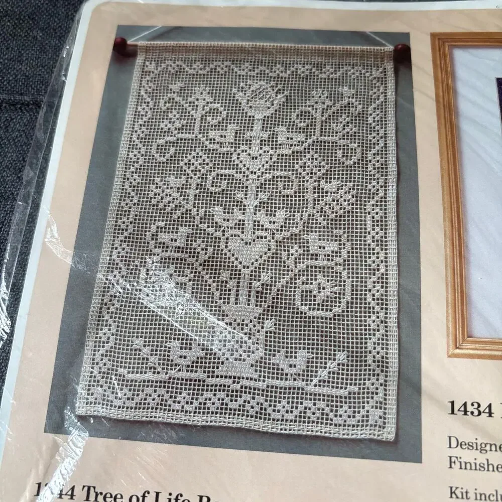Tree of Life Banner Vintage Lace Net Darning Kit by The Creative Circle - 1988